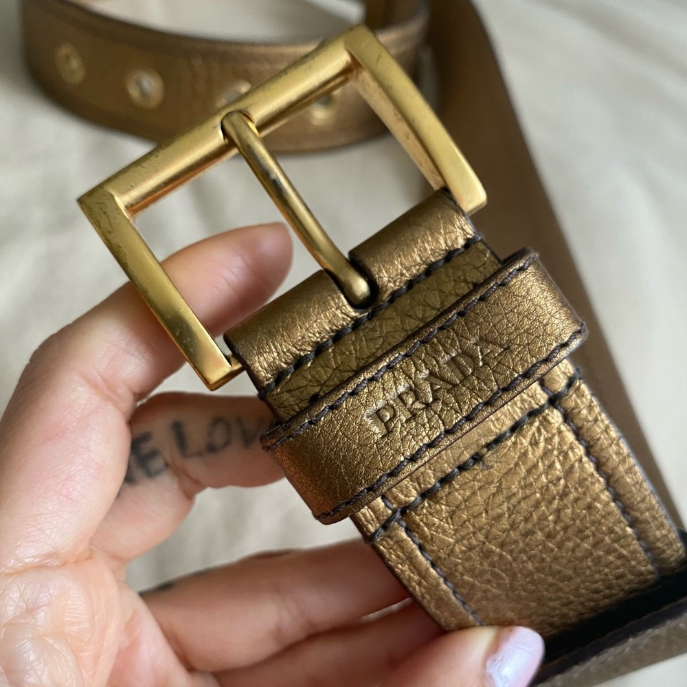 Prada Gold Leather Metallic Belt | Size 32/80 - Picture 4 of 12
